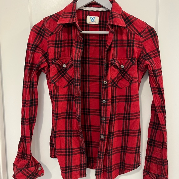 TNA Red Plaid Button Down Shirt - Picture 1 of 3